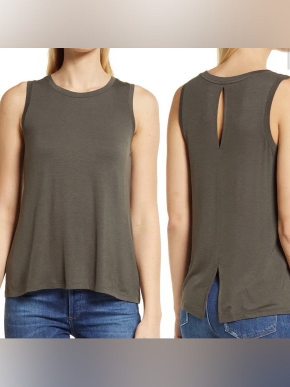 Halogen Olive Green Crewneck Tank, Women’s Size Medium
